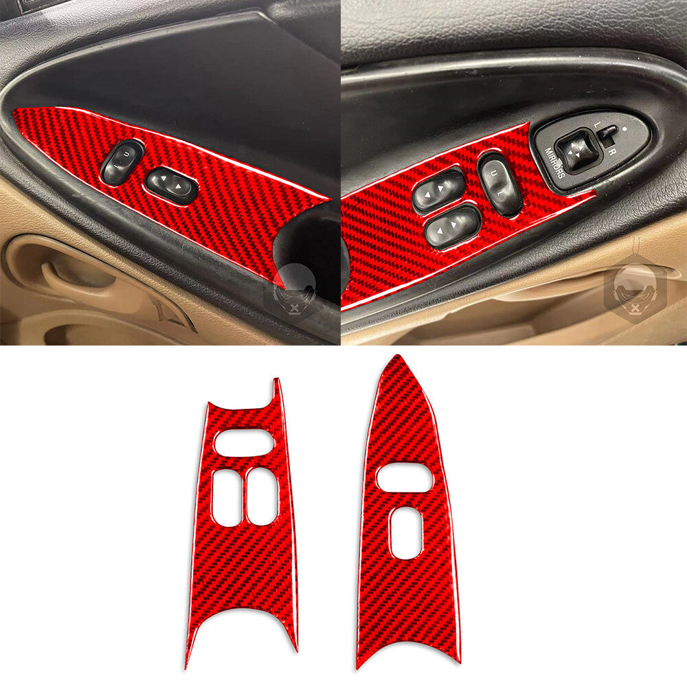 Red Carbon Fiber Window Lift Switch Button Panel Trim for Ford for Mustang 1996-2003
