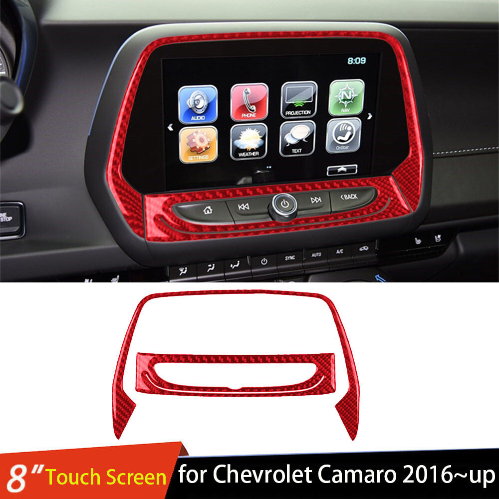 Red Carbon Fiber 8 inch Touch Screen Navigation Cover for Chevrolet Camaro 2016+