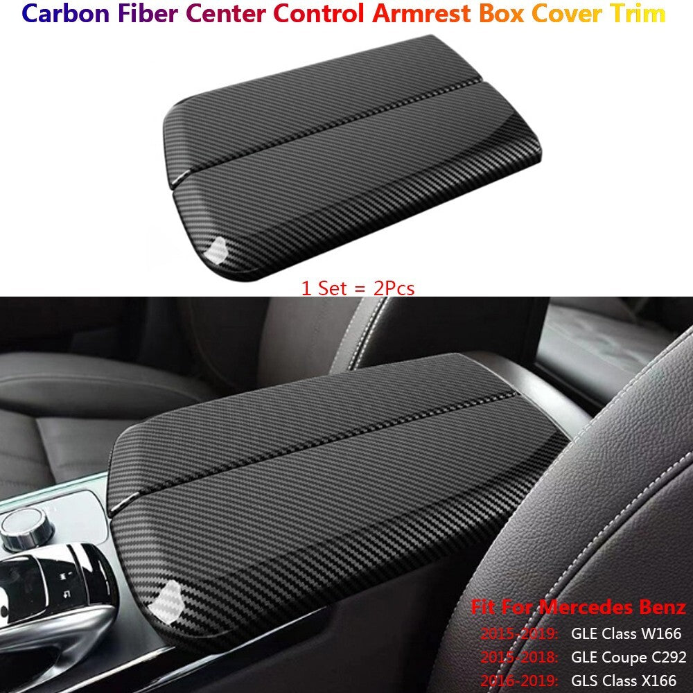 2 x for Mercedes-Benz GLE GLS W166 X166 C292 Carbon Armrest Box Panel Cover Trim