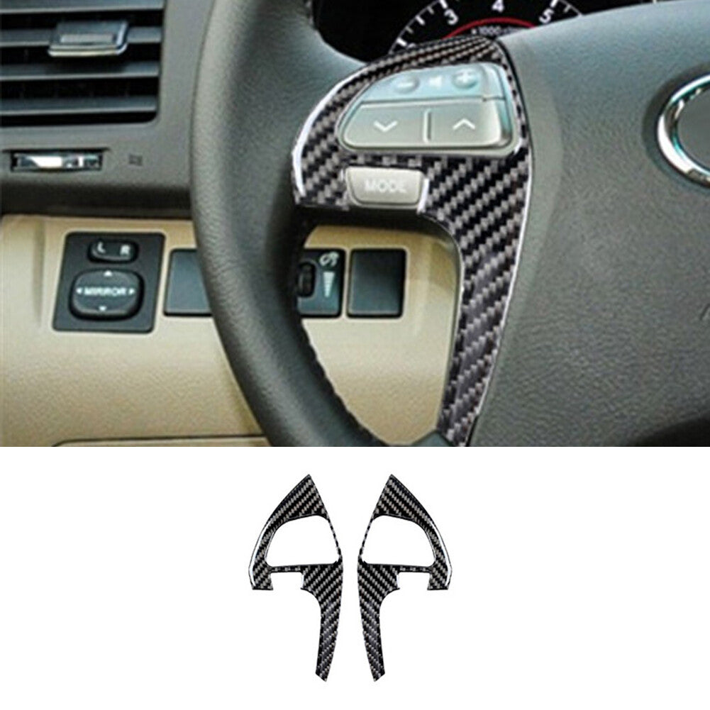 2pcs Carbon Fiber Steering Wheel Buttons Trim for Toyota Highlander 2008-2013