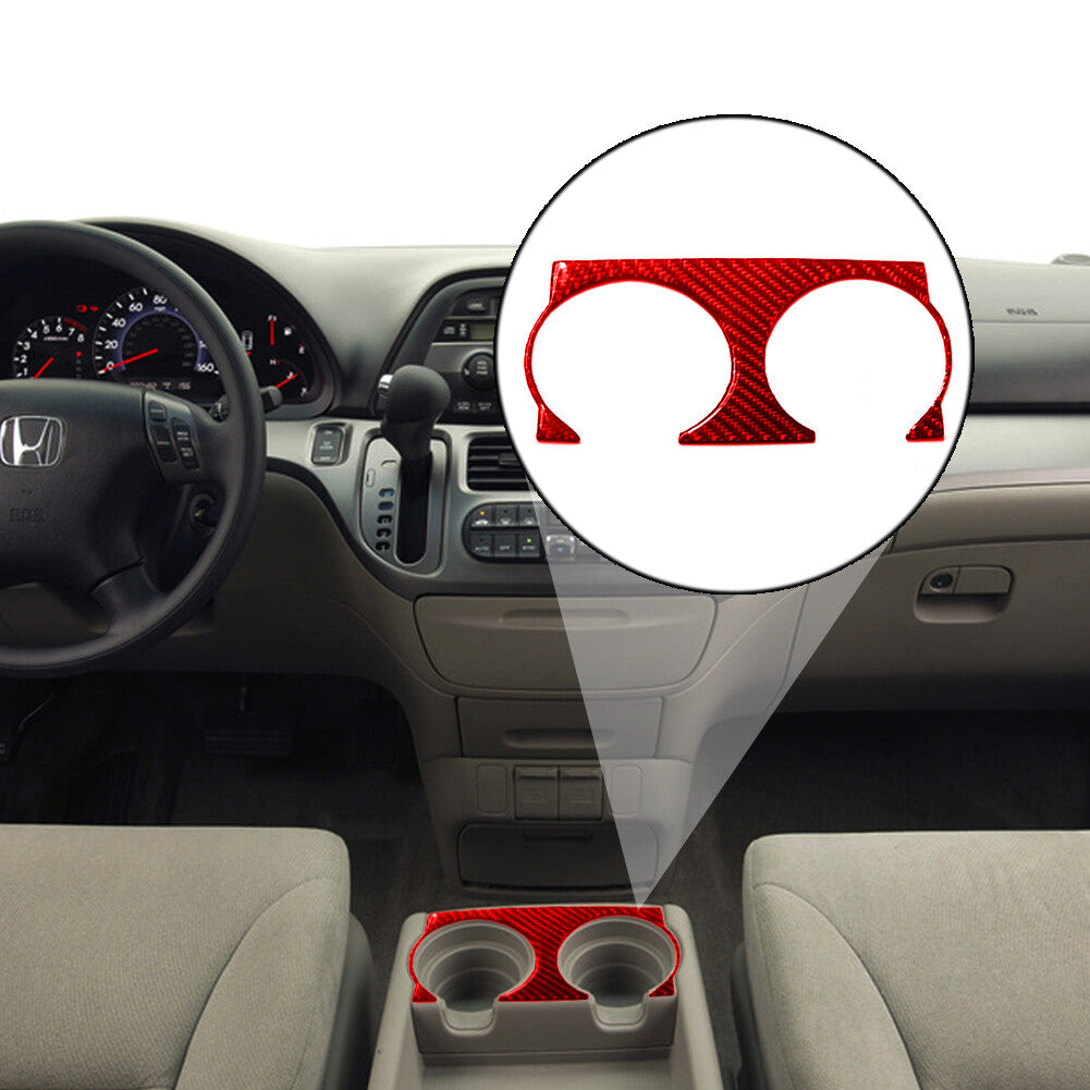 for Honda Odyssey 2005-2010 Carbon Fiber Interior Front Cupholder Cover Trim Red