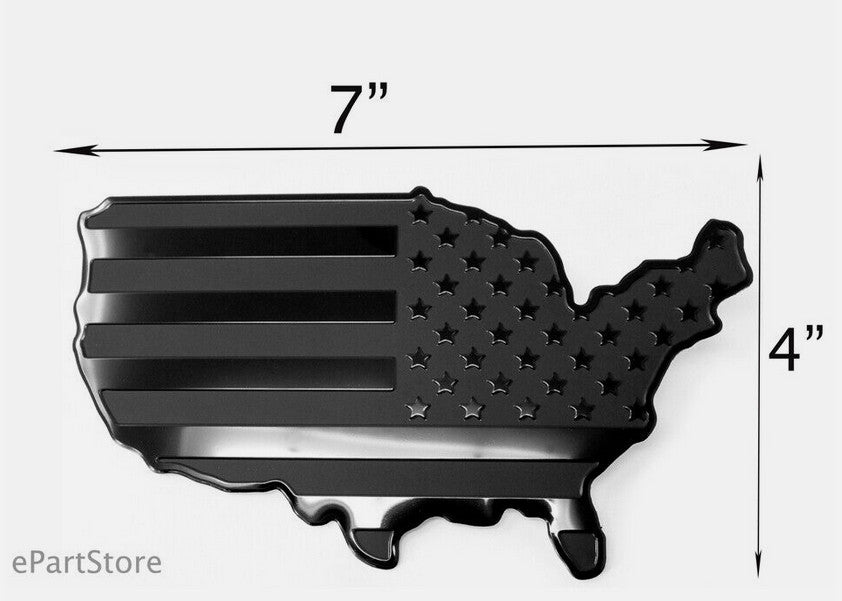 Black metal American flag map badge on rear trunk of car side fender for Cadillac