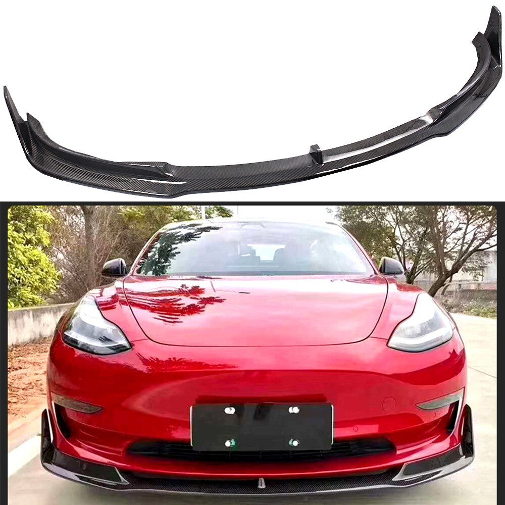 Real Carbon Fiber Front Bumper Lip Spoiler Accessories For 19-23 for Tesla Model 3