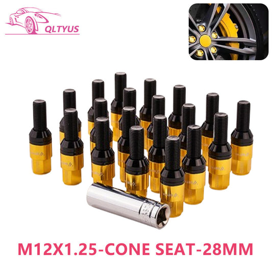 20PCS 28mm M12x1.25 Wheel Lug Bolts Cone for Seat Studs for Jeep for Chrysler for Dodge Gold