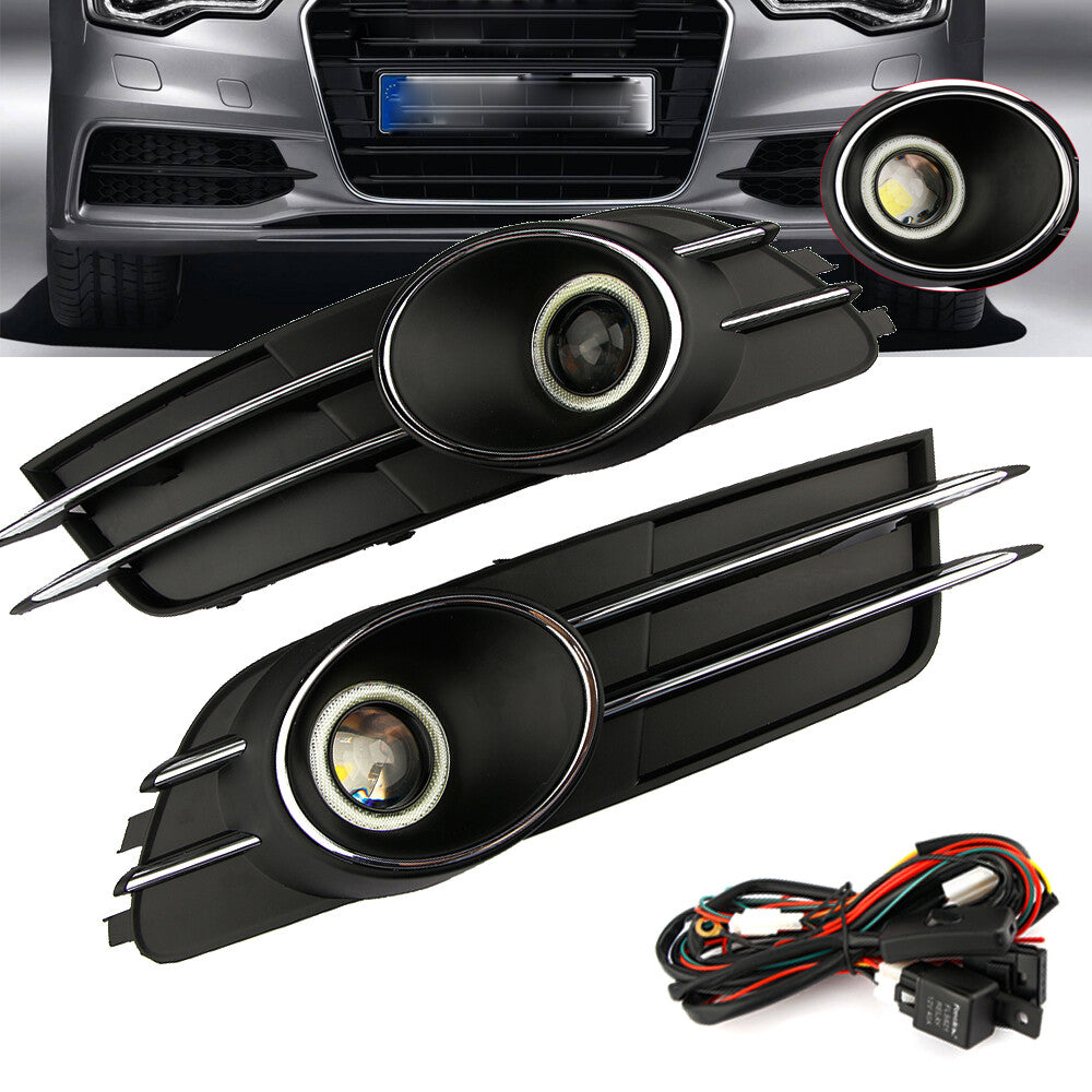 Front bumper fog light grille and fog lights for Audi A6, A6L, and C7 models (2012-2015).