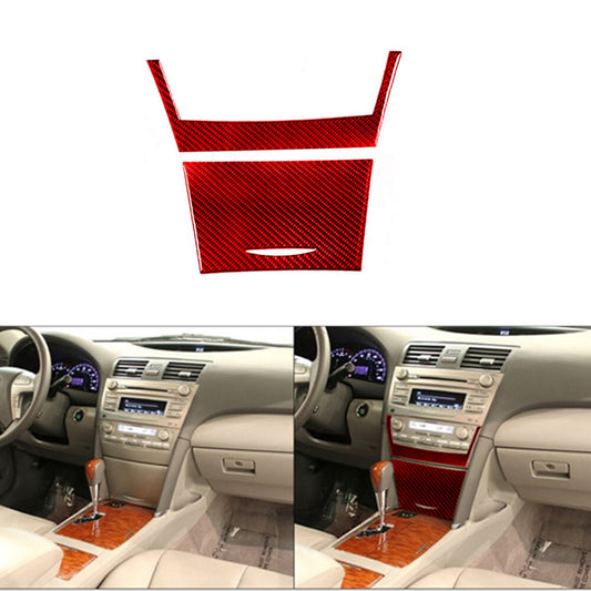 Red Carbon Fiber Center Storage Box Panel Cover Trim for Toyota for Camry 2007-2011