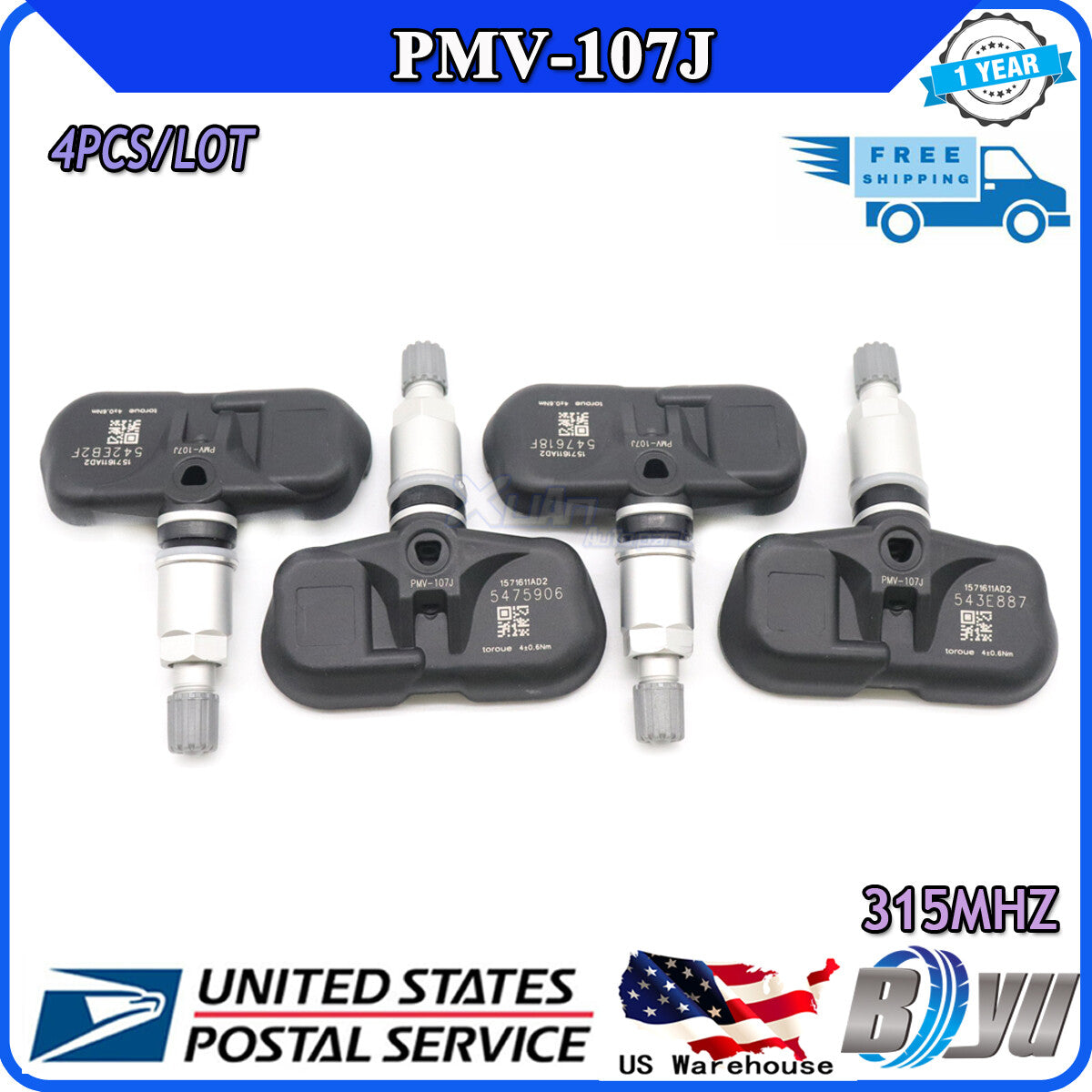 New Tire Pressure Sensor (TPMS) for Toyota for Scion and for Lexus PMV-107J (4 pieces, 42607-33021)
