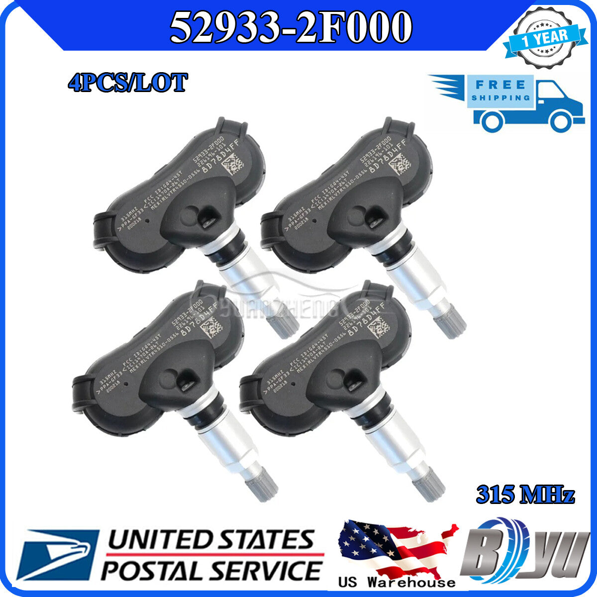 4x 315MHz TPMS Tire Pressure Sensors 52933-2F000 for Hyundai for Tucson Equus and for Kia Rio