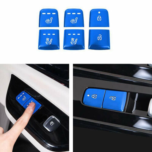 6For for Kia Carnival 2022-2023 Blue Alloy for Seat &Door Lock Button Stickers Cover Trim