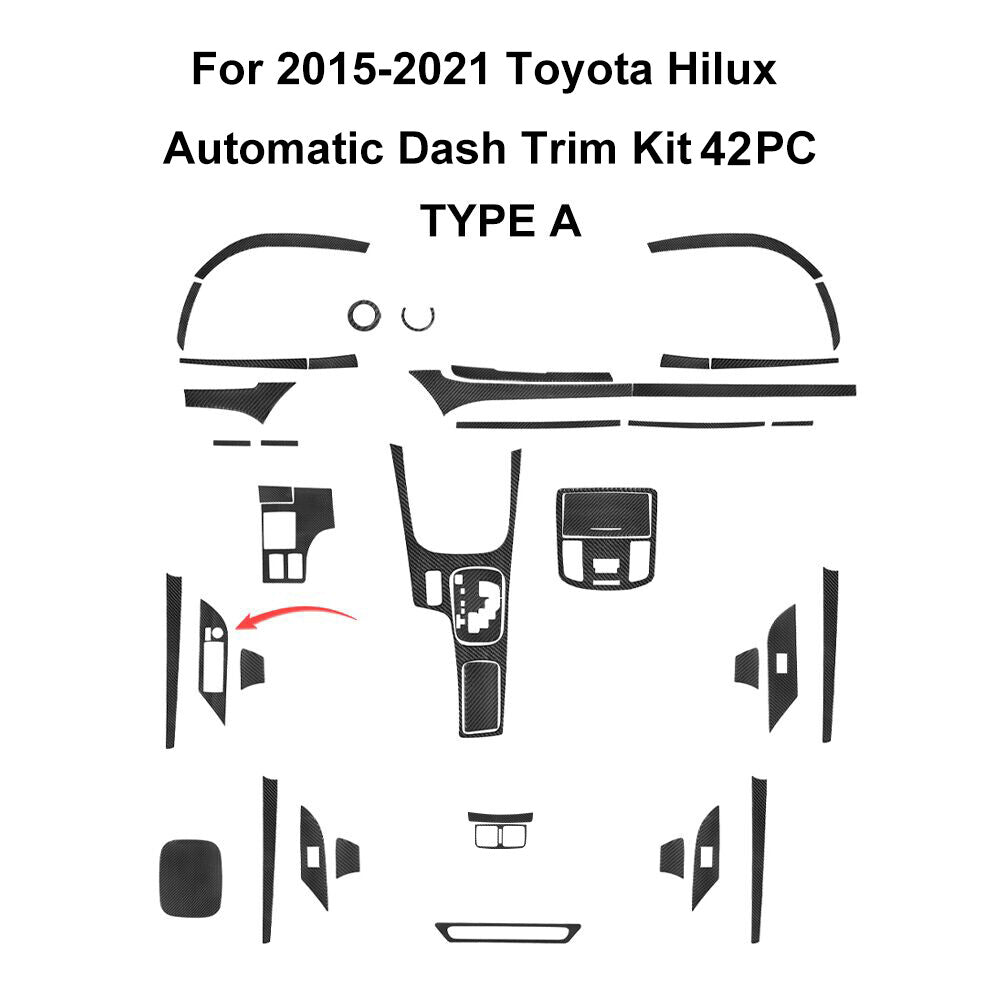 42Pcs Carbon Fiber Full Set Cover Trim Kit for Toyota Hilux 2015-2021 Type B