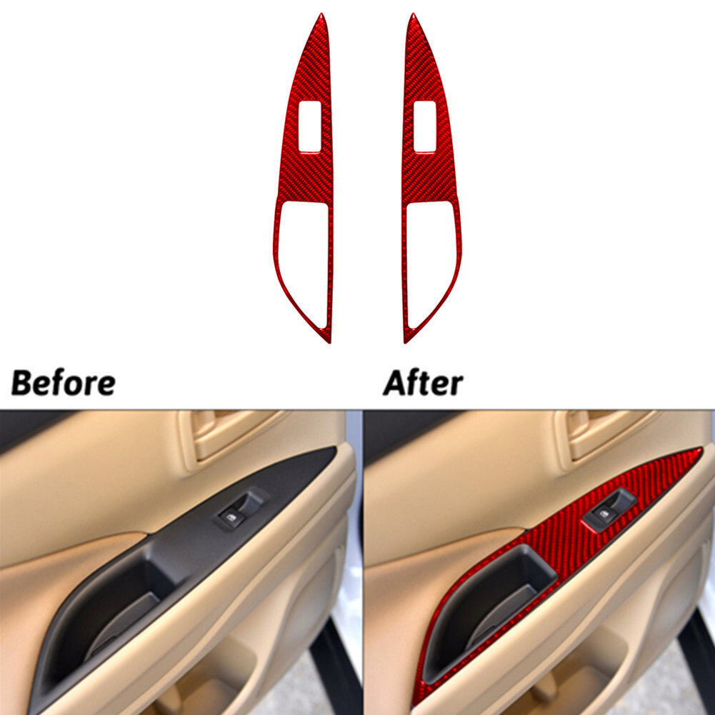 Red Carbon Fiber Rear Door Switch Cover Trim for Mitsubishi Outlander 2014-2016