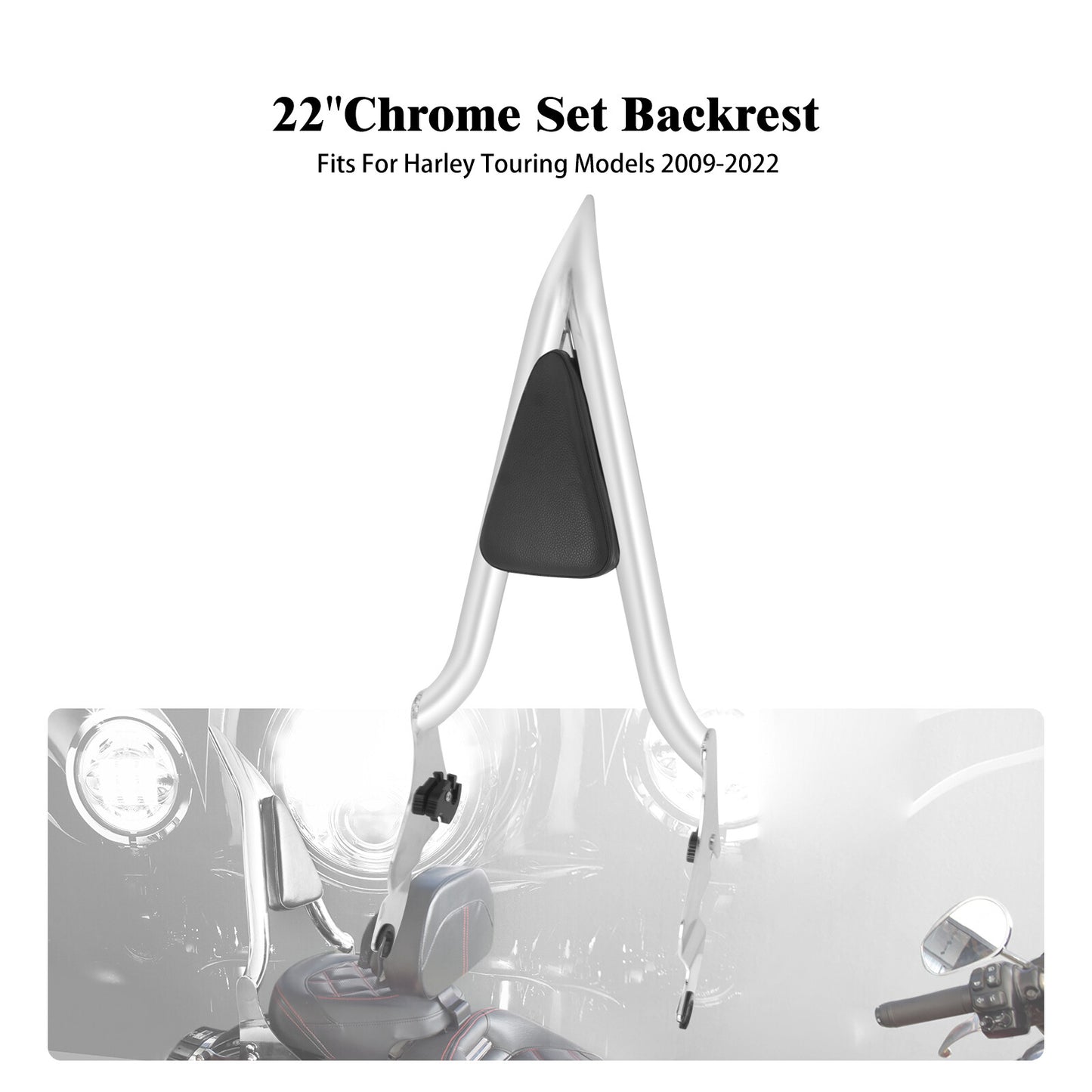 22 Chrome Passenger Backrest Sissy Bar for Harley Touring Road Street Glide 09+