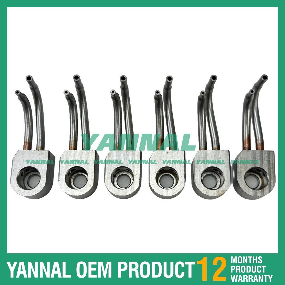 6 oil cooling nozzles, part numbers 2266478 and 2767222, for Caterpillar C13 engines.
