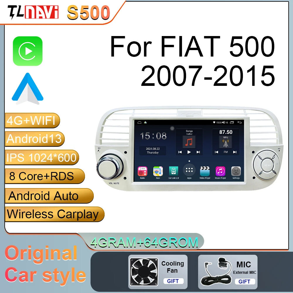 for Fiat 500 2007-2015 Android Auto Car Radio Multimedia Player GPS Navi Carplay