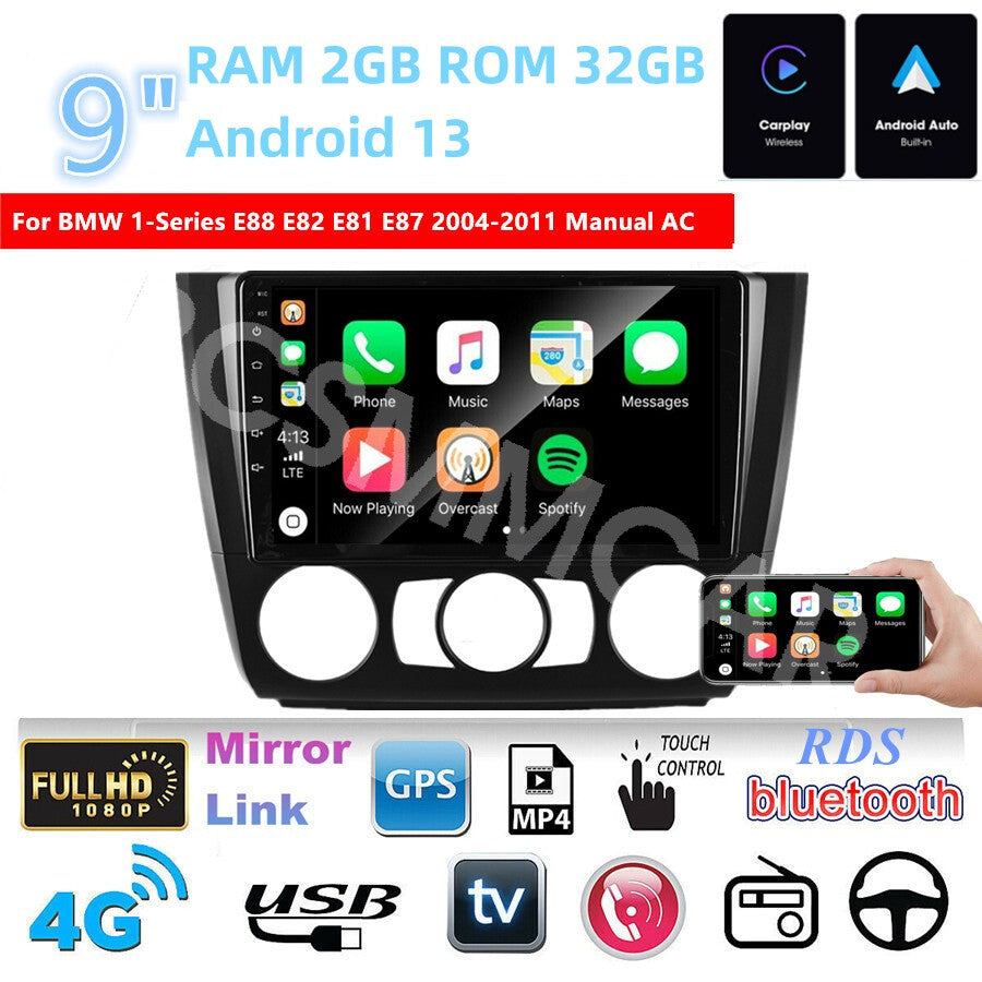 For CarPlay Car Stereo Player Fit for BMW 1 Series E88 E82 2004-2011 Manual A/C