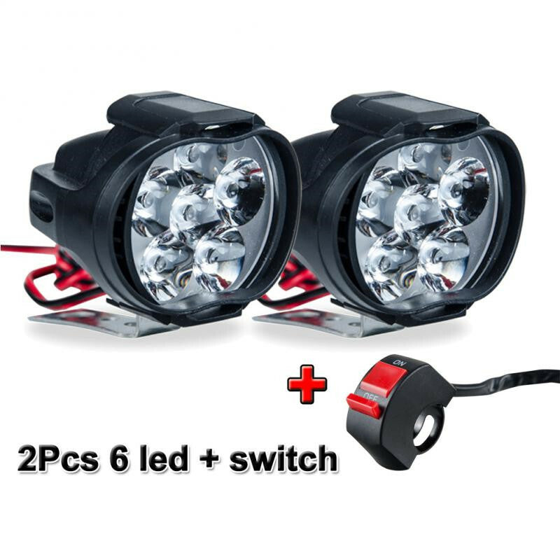 2Pcs Motorcycle Waterproof 6Led Headlight Lamp White Bright Working Spot Light