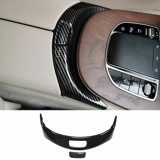 for Benz E-Class 2016-2021 Carbon Fiber Car Console Armrest Button Cover Trim 2X