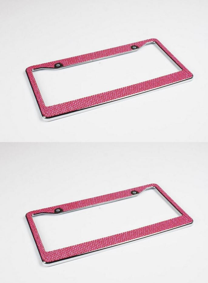 2-Piece Car License Plate Frame Cover for Rear Trunk Pink Glitter Crystal Suitable for Mazda