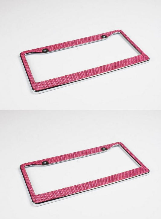 2-Piece Car License Plate Frame Cover for Rear Trunk Pink Glitter Crystal Suitable for Mazda