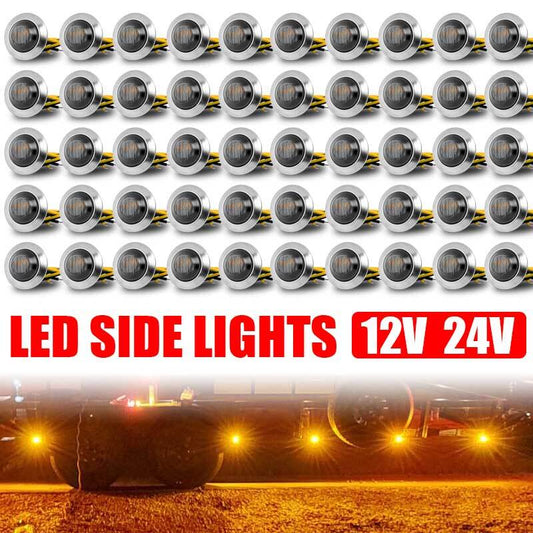 50x 3/4 Bullet Round Smoked Amber LED Side Marker Lights for Trailer Truck RV