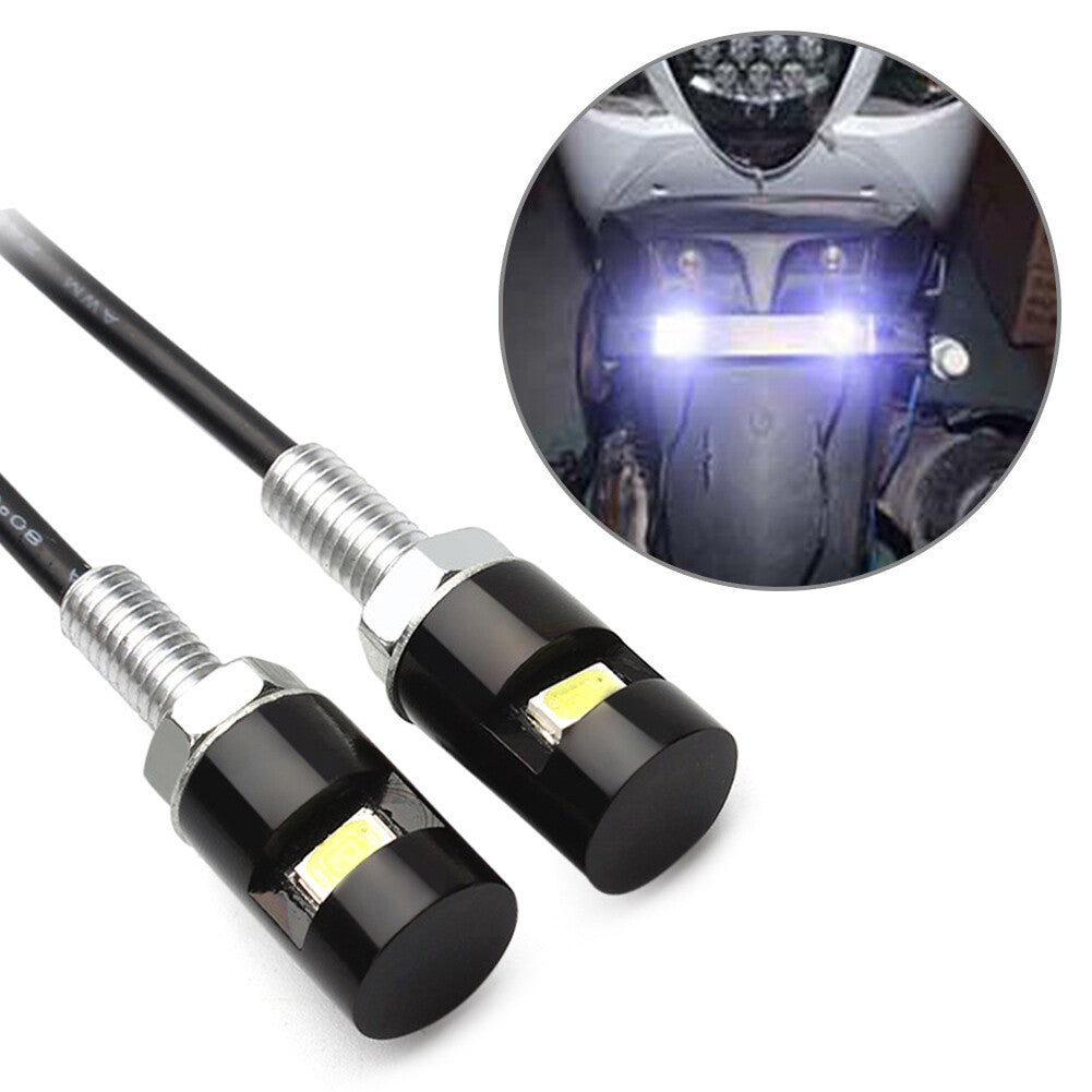 2x Motorcycle LED White Turn Signal Indicator Blinker Light Black License Plate