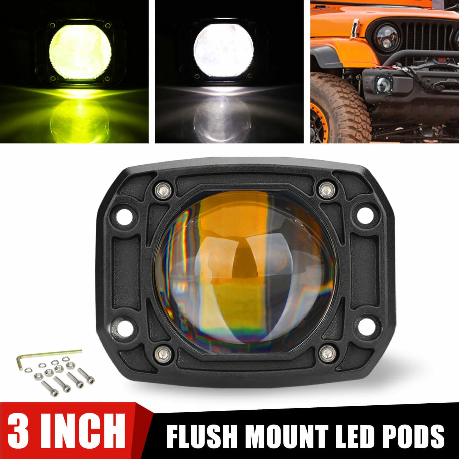 3 inch Flush Mount LED Work Light Bar Pods Driving Spot Fog Off Road Truck 4WD
