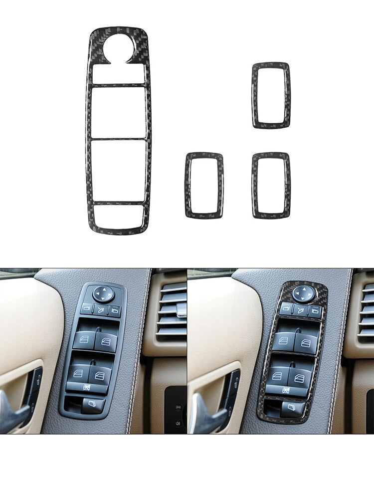 for Mercedes R-Class 2009-2012 4Pc Door Window Regulator Trim Cover Carbon Fiber
