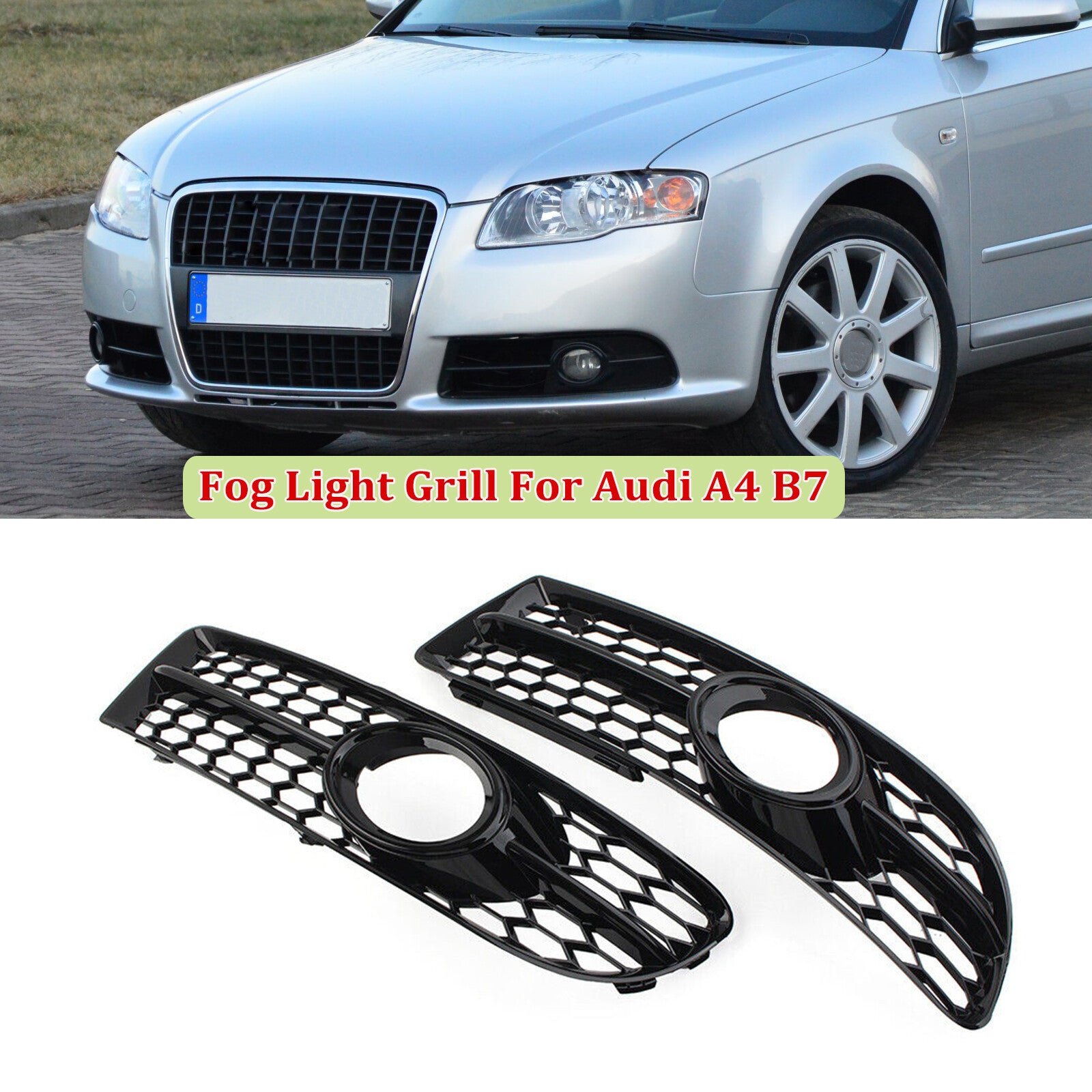 A pair of for Audi A4 B7 S Series 2005-2008 Trim Honeycomb fog light grille mesh