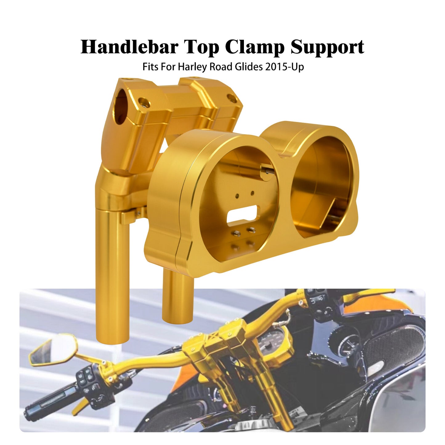 10 Gold Risers Clamp Gauge Housing for Harley 1.25 Handlebar Road Glide 15-23