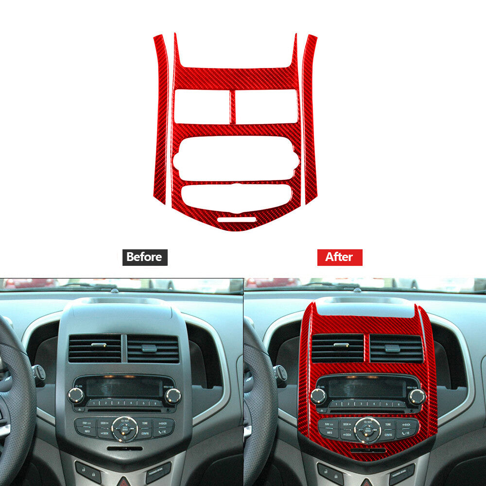 4Pcs Red Carbon Fiber Center Console Panel Cover Trim for Chevrolet Sonic 12-16