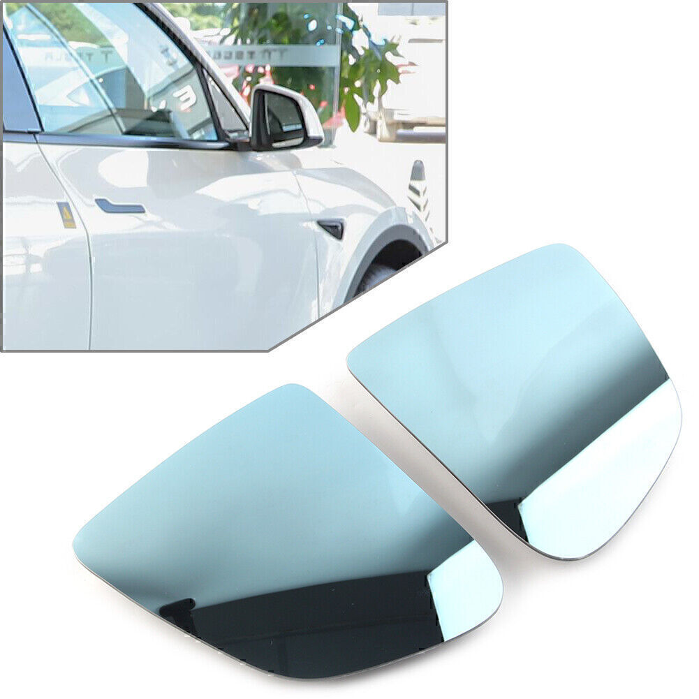 Blue lens heated and waterproof car rearview mirrors, left and right, suitable for Tesla models Y