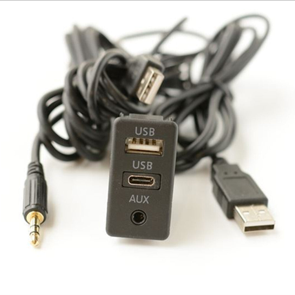 Car Dash Flush Mount USB Port Panel 1.5M Auto Boat AUX Type-C Extension Cable
