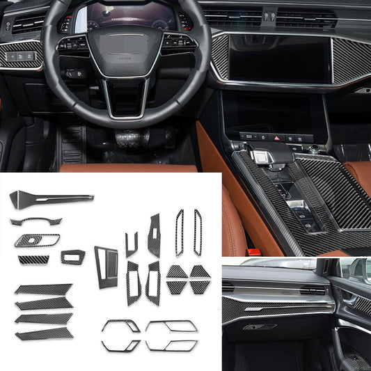 27PCS Soft Carbon Fiber Dashboard Interior Set Kit Trim for Audi A6 C8 2019-2022