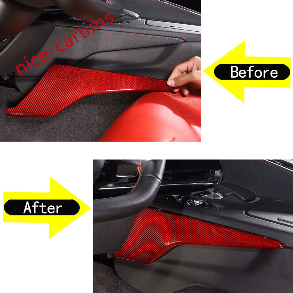 Red Carbon Fiber Center Console Side Knee Panel Trim Fit for Corvette C8 2020-24