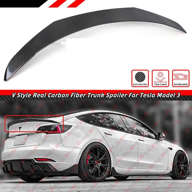 Suitable for 2017-2024 for Tesla Model 3 V Style Sport Carbon Fiber Trunk Lid Boiler Wing