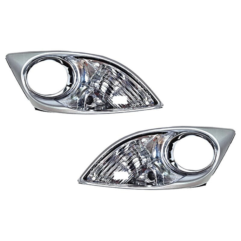 A pair of front bumper fog light protectors without bulbs for Mazda CX-7 (2009, 2010, 2011).