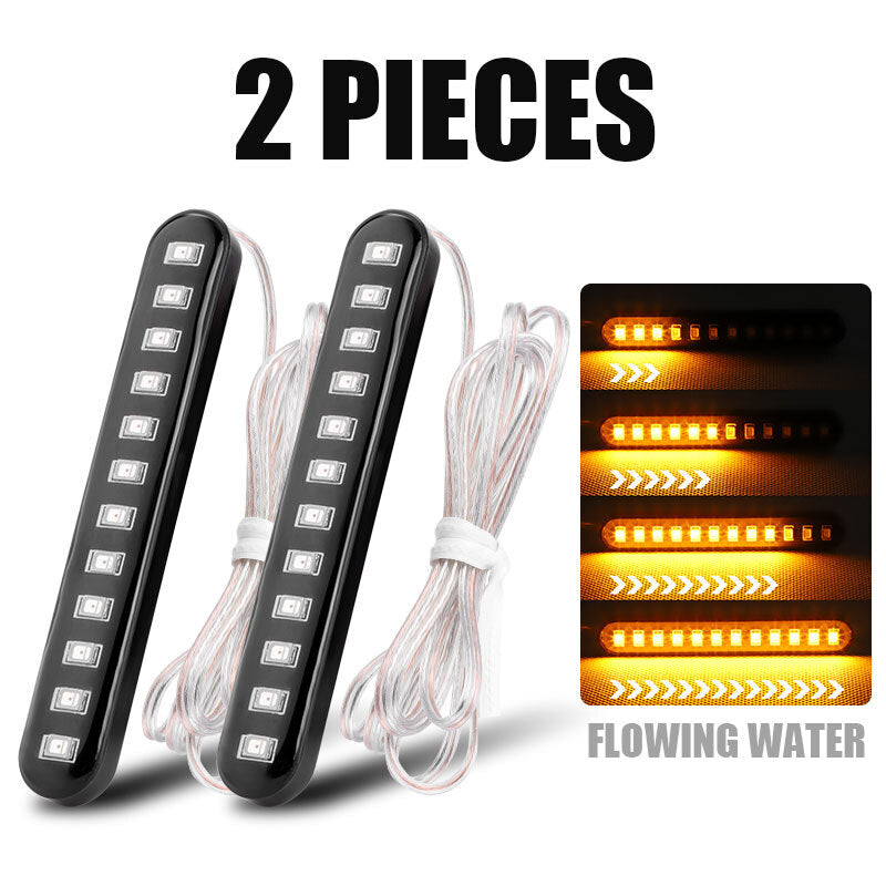 2X Motorcycle LED Flowing Strip Light Tail Turn Signal Sequential Flowing Amber