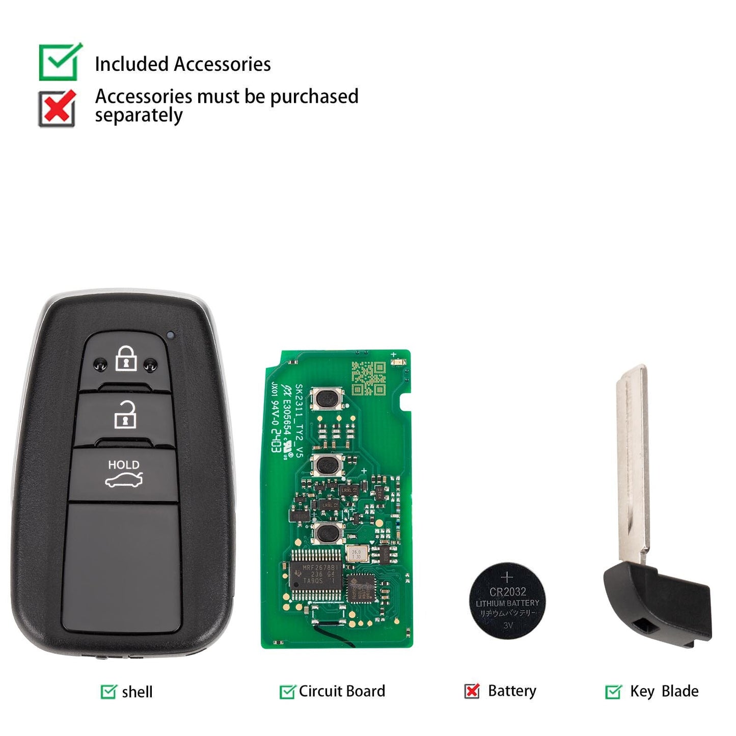 MAXIIM IKEY IKEYTY8A3BL for Toyota Style 3 Buttons 315/433MHz for Smart Key