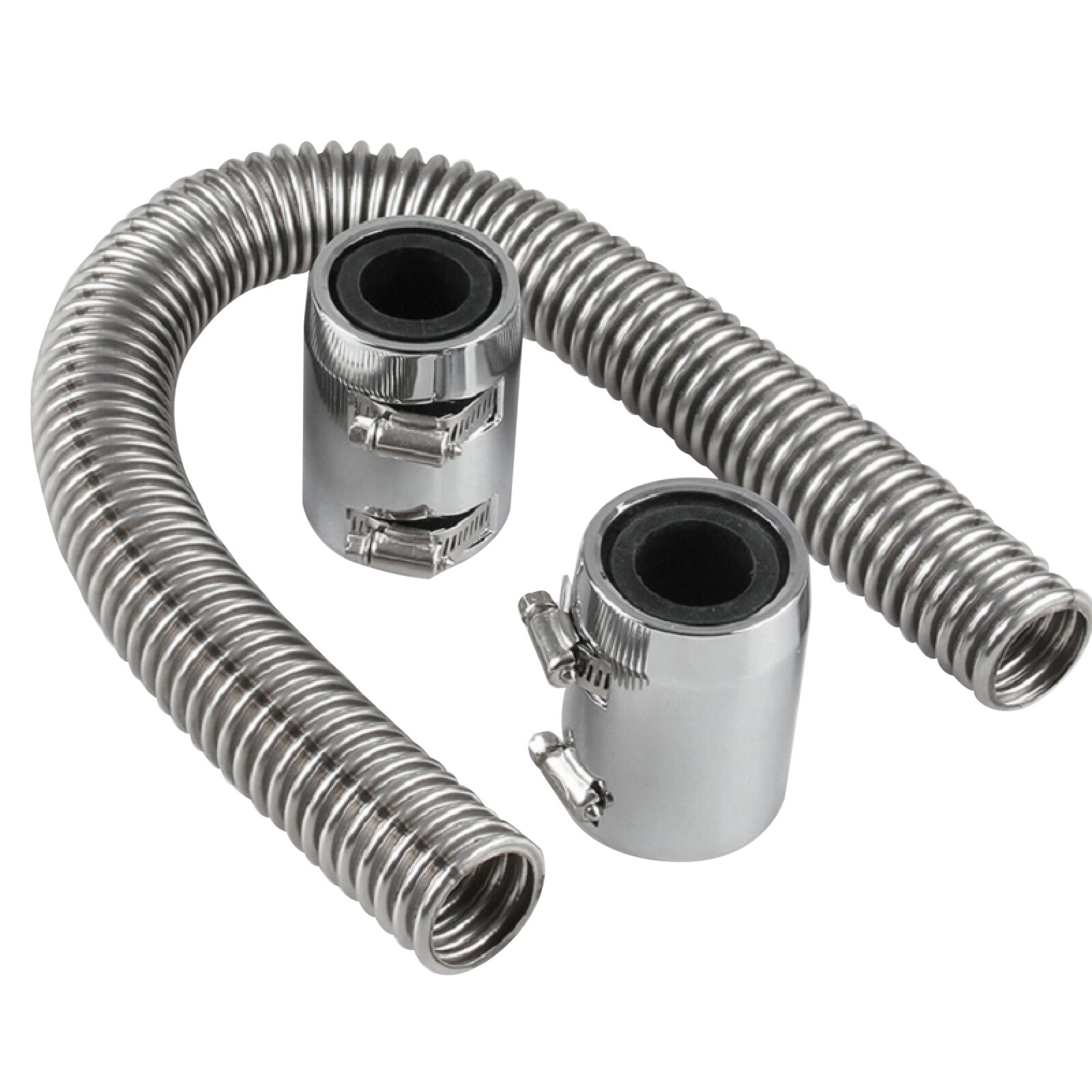 24 Polished Stainless Steel Flex Radiator Hose Kit w/ End Caps Upper Lower