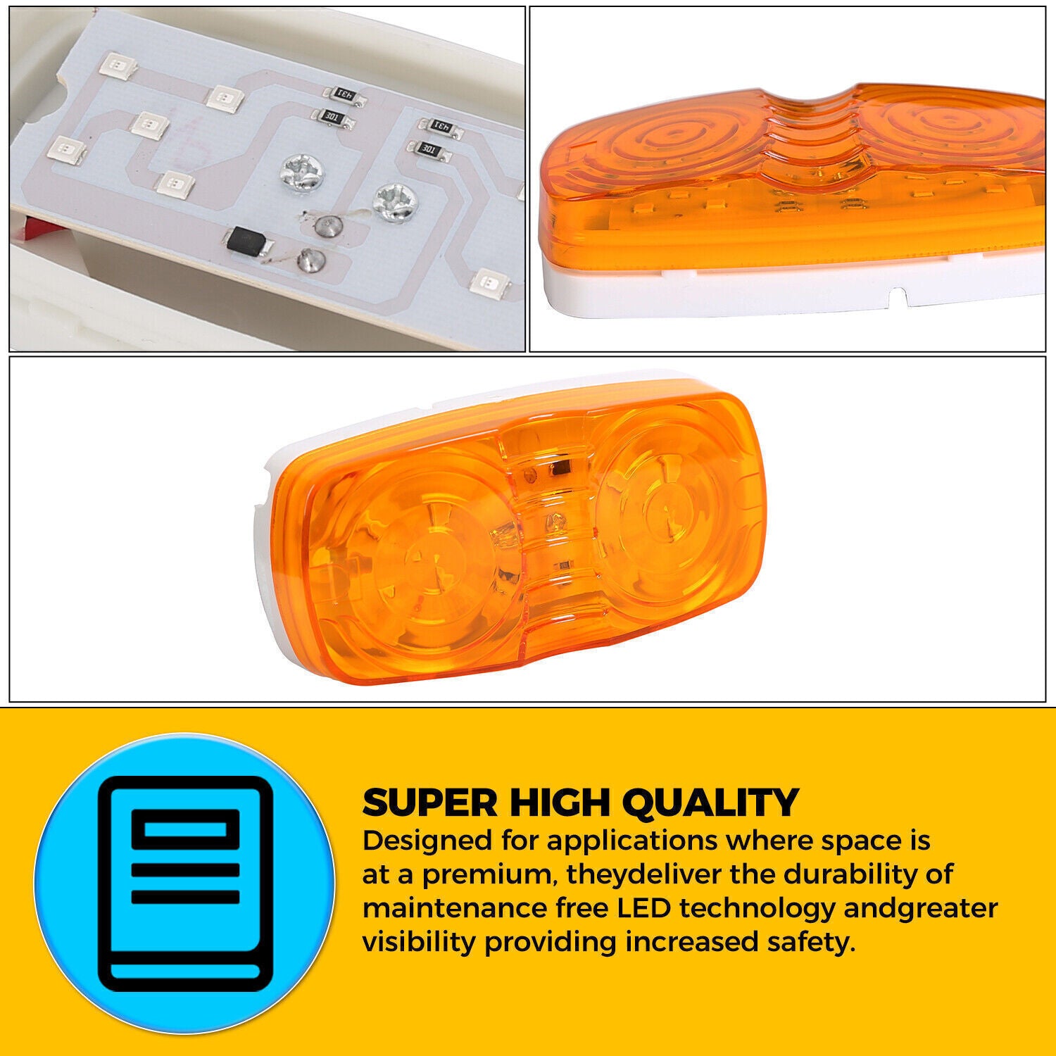 20x Trailer Marker Light Double Bullseye 10Diodes Clearance Lamp 10Red+10Amber
