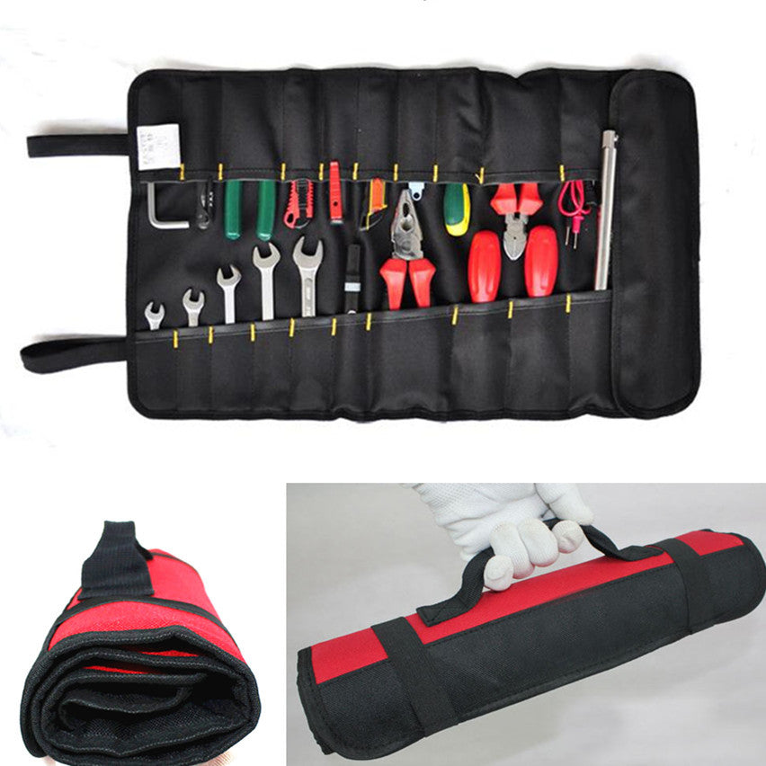 Car Hardware Tool Roll Plier Screwdriver Spanner Case Pouch Red Bag Reels Pocket