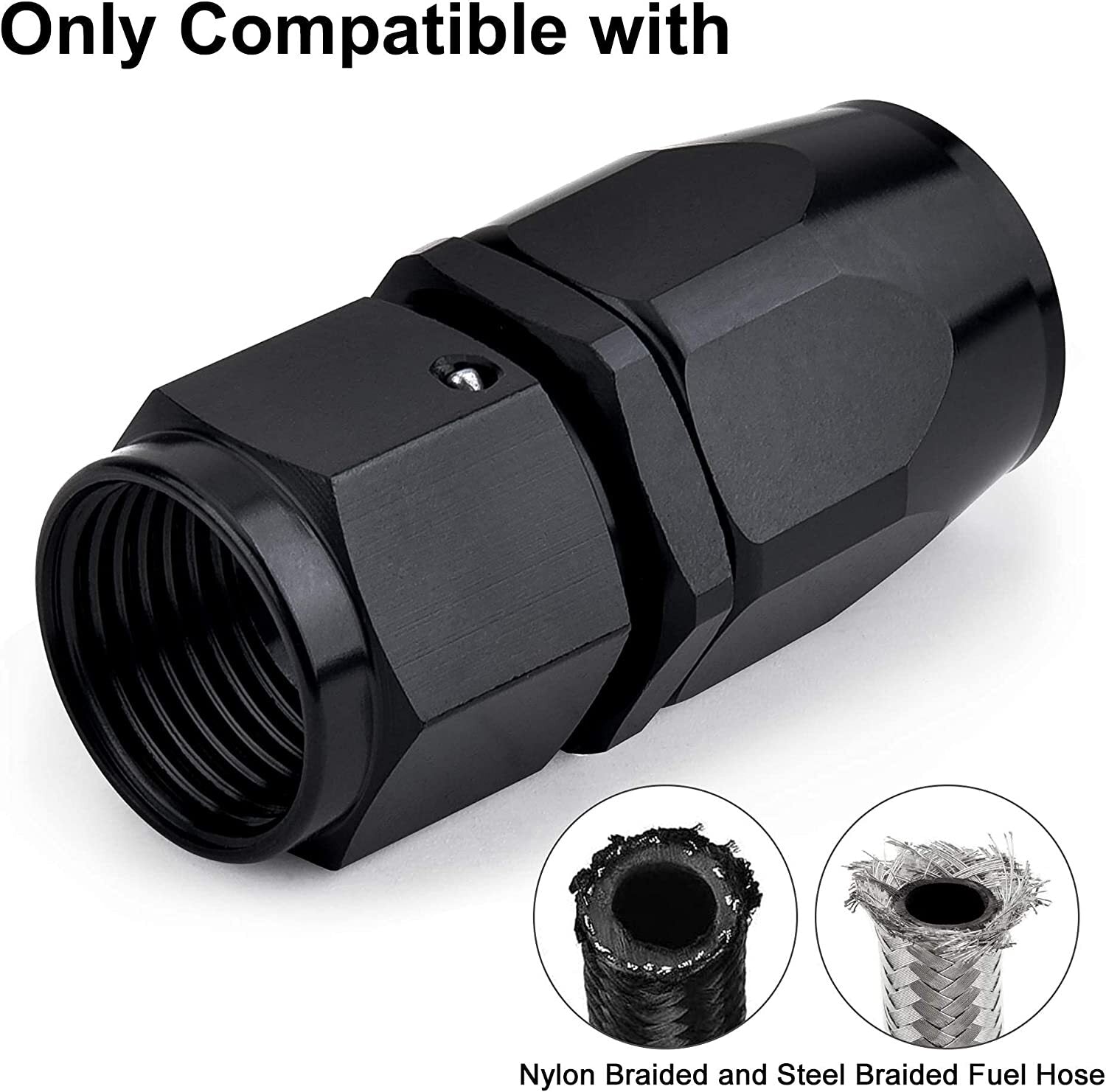 6AN 8AN 10AN Straight Rotary Hose End Fittings for Fuel Lines - Aluminum Black