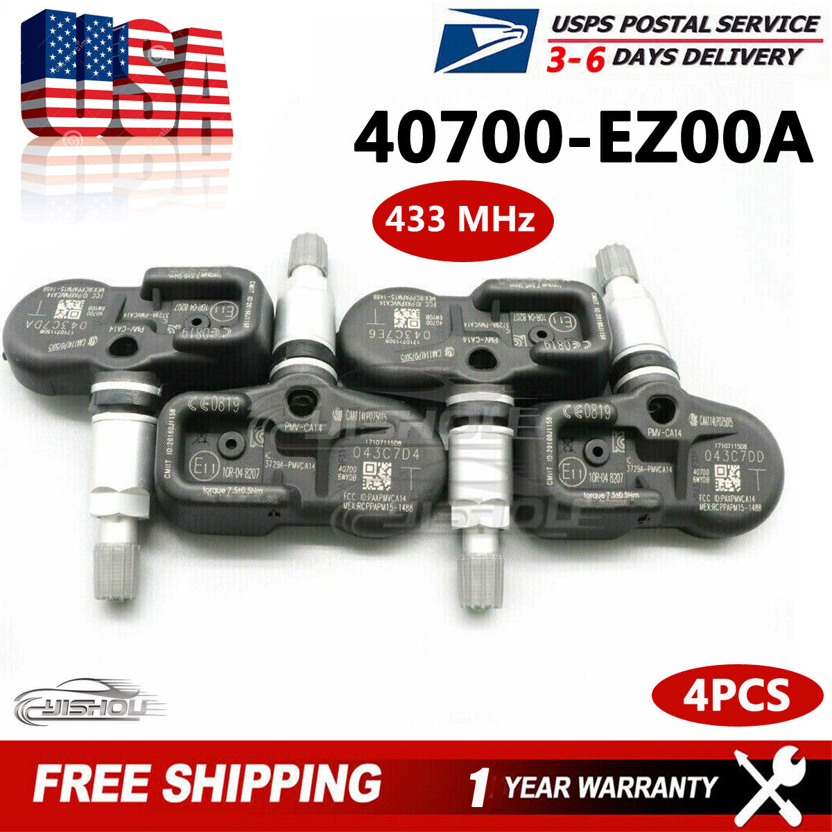 (4) 40700-EZ00A PMV-CA14 TPMS Tire Pressure Monitoring Sensor for Nissan 433Mhz