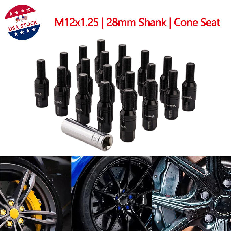 20x Black M12x1.25 Wheel Cam Bolts, Tapered for Seat Nails, 28mm Shank, Suitable for Jeep Chryslers