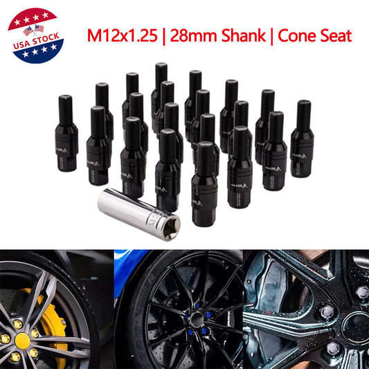 20x Black M12x1.25 Wheel Cam Bolts, Tapered for Seat Nails, 28mm Shank, Suitable for Jeep Chryslers
