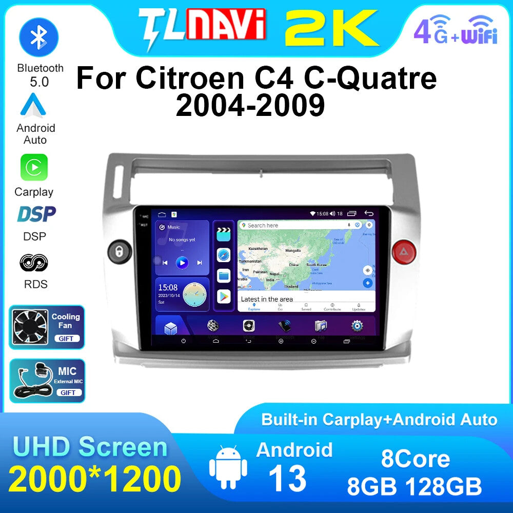 for Citroen for C4 C-Triomphe Quatre 2004-2009 CarPlay Car Radio GPS Player Screen