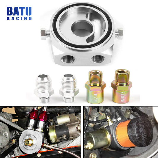 Silver Aluminum Oil Filter/Cooler Sandwich AN10 Block Adapter Gauge Sensor Plate