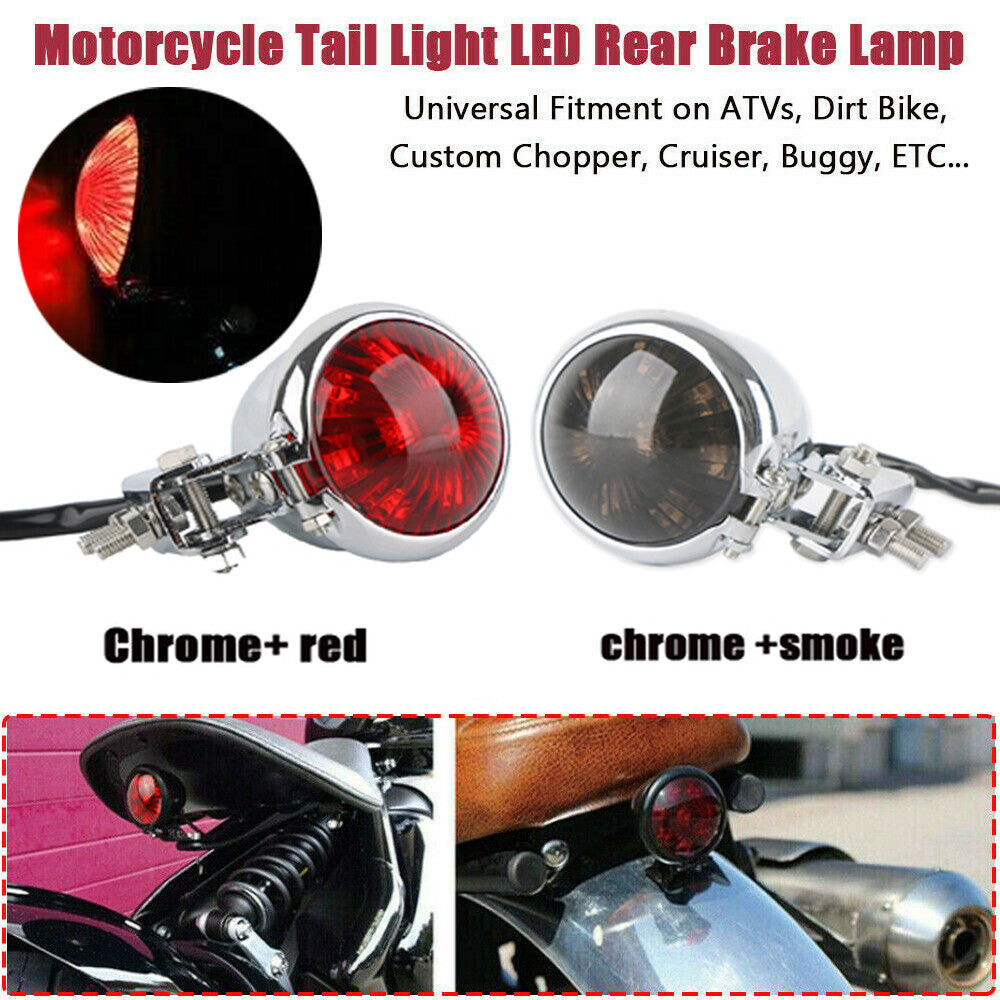 LED taillights, brake stop lights, running lights, chrome alloy motorcycle lights suitable for Harley Bobber