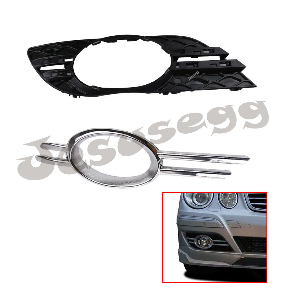 Right Fog Light Cover Grille+ Chrome Molding Trim Set for Mercedes W211 2007-09