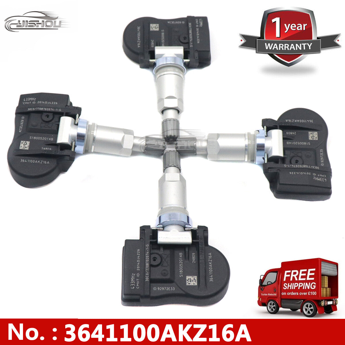 4-pack Tire Pressure Monitoring System (TPMS) Sensors for Long Walls - Wingle5 3641100AKZ16A